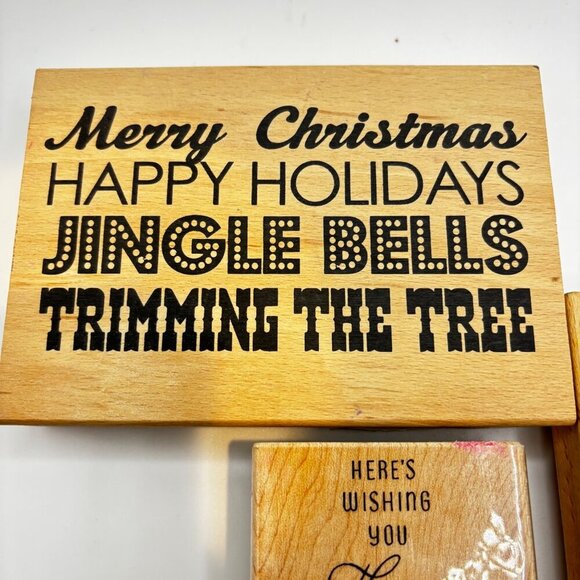 Set 3 Christmas Wooden Rubber Stamps Holiday Greetings Hampton Art Stampendous - Picture 5 of 10